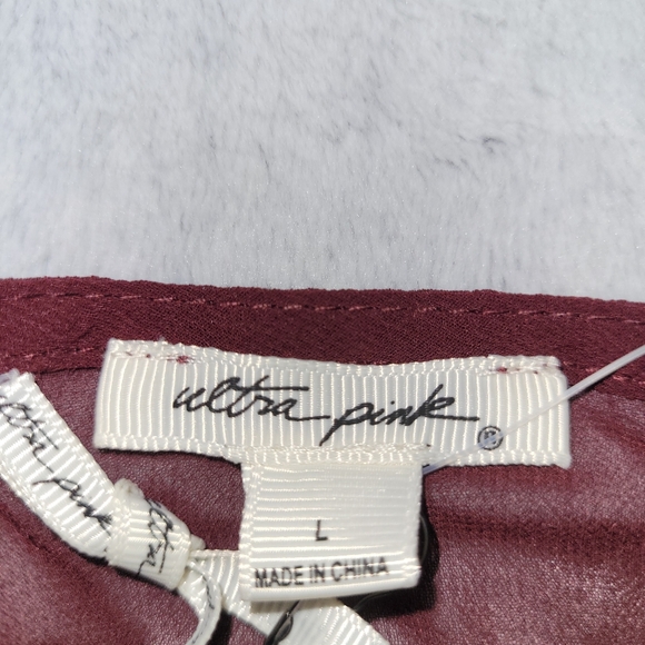 Ultra Pink Womens Large Burgundy Sheer Top Boho Whimsigoth Fairygrunge Romantic - Picture 10 of 13